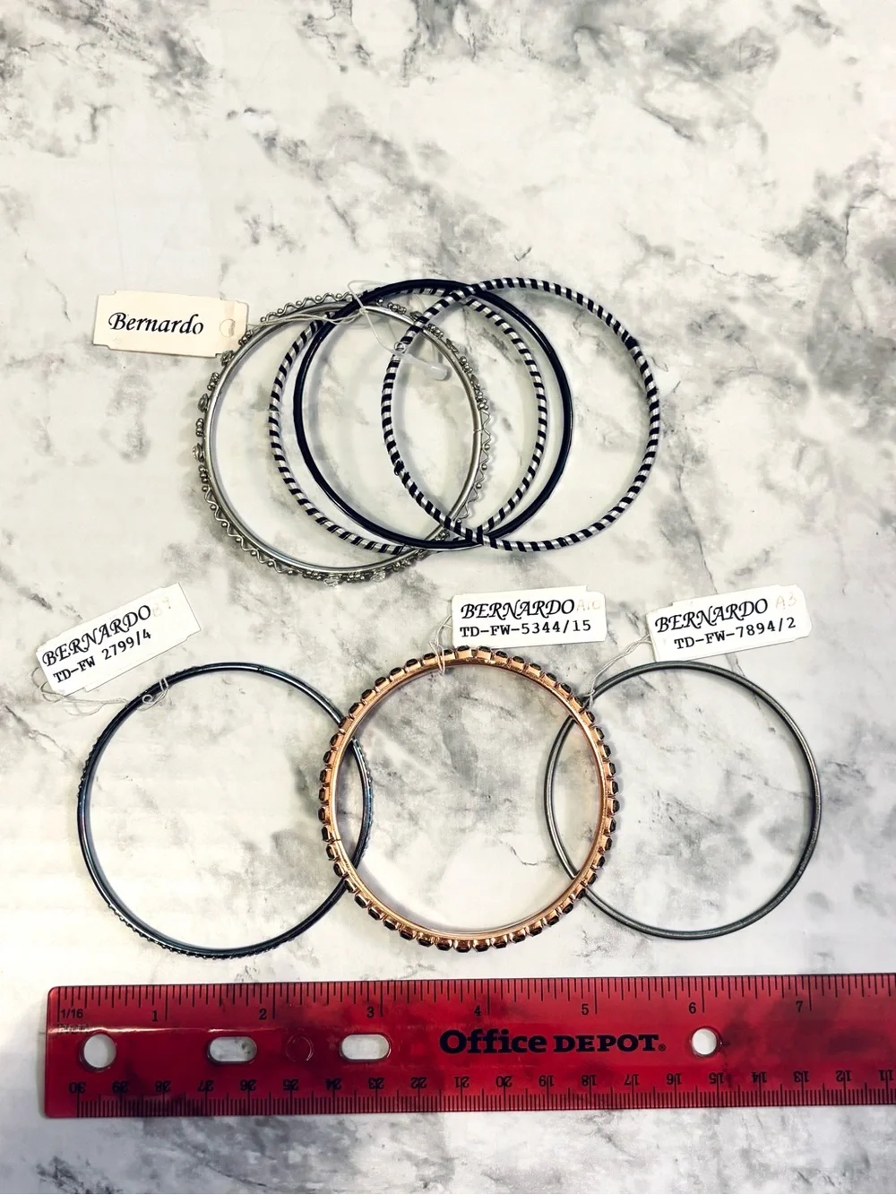 NWT Bernardo Lot of 7 Bangle Bracelets Silver Tone Rose Gold Rhinestone